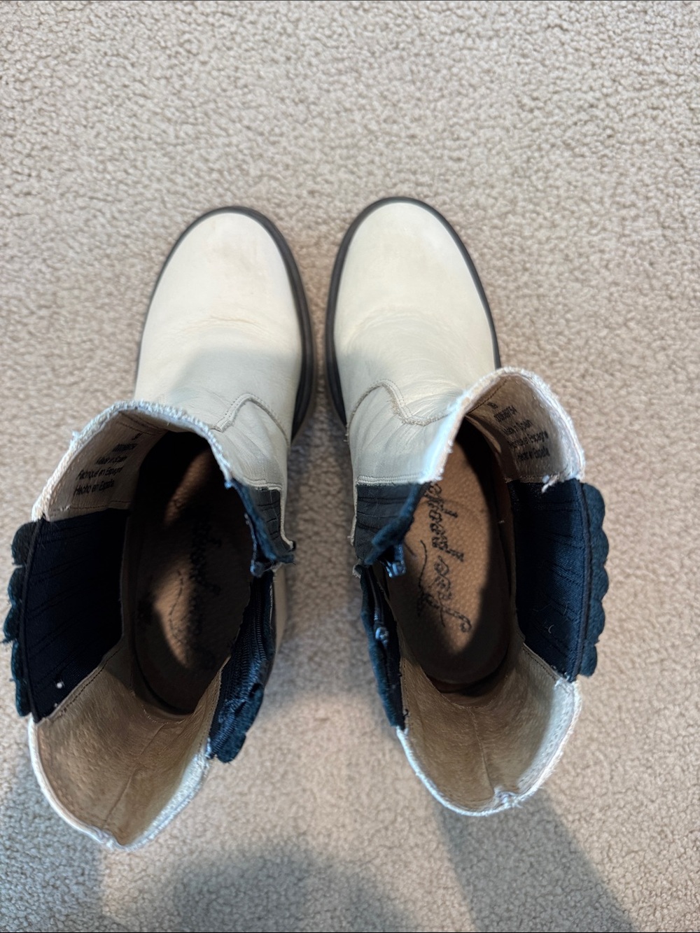 Free People Cream and Black Leather Ankle Boots
